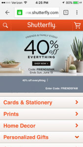 shutterfly mobile site 1